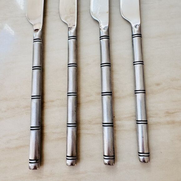 4pc Pier 1 Steak Knife 9” 18/8 Stainless Serrated Satin Ribbed/Bamboo Handle - Picture 8 of 8